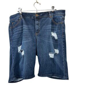 Morgan & Walker Denim Jean Shorts Jorts 18W Inner Elastic Waistband Blue Stretch